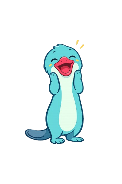 A delighted platypus, hands on cheeks, eyes squeezed shut in joy